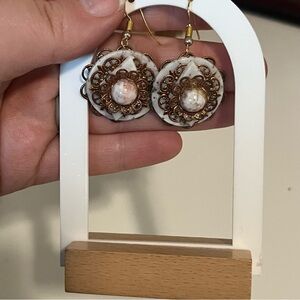 Handcrafted copper faux white marble Layered dangle Earrings